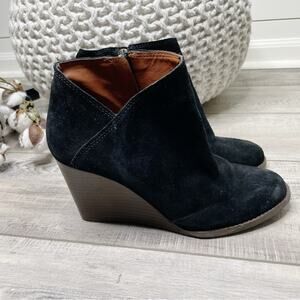 Lucky Brand Yakeena Suede Wedge Ankle Booties Black Size 8M